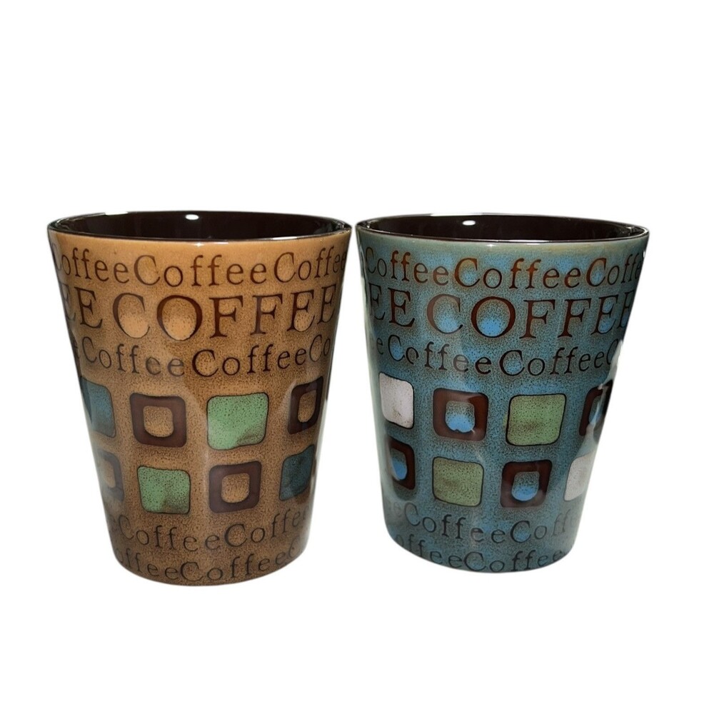 COFFEE LOVER MUG, Retro 70s Look-  Drip Glaze Coffee Cup Lot Of 2